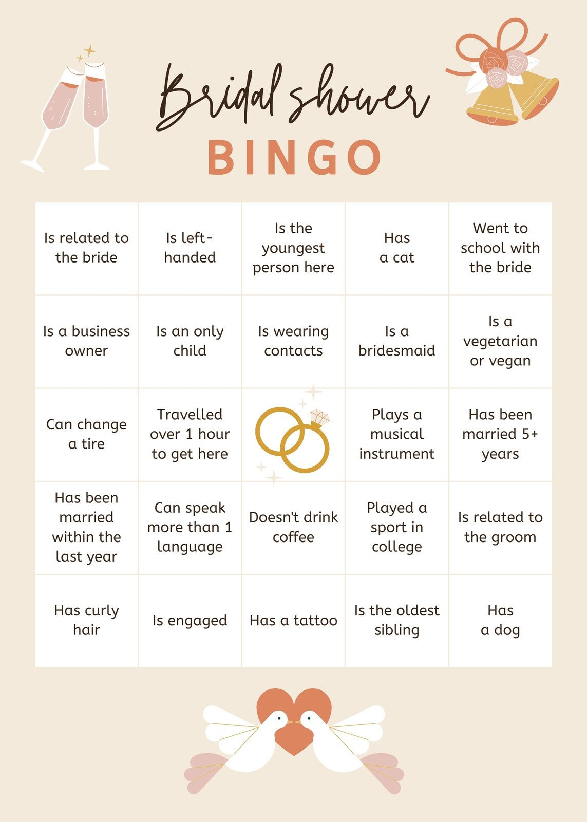 Customize 62+ Bridal Shower Bingo Card Templates Online - Canva with Free Printable Bridal Bingo Game