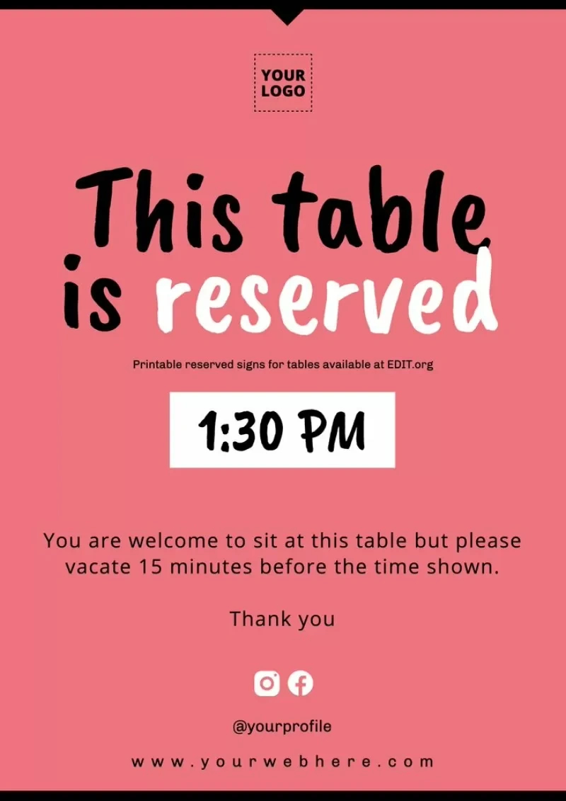 Customize Printable Reservation Signs For Tables inside Free Printable Reserved Table Signs Template