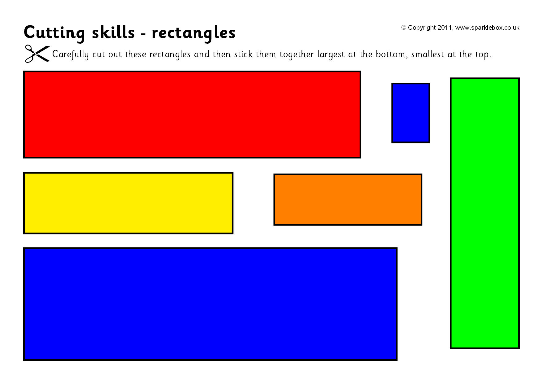 Cutting Skills Worksheets – Shapes And Size Ordering (Sb4910 in Sparklebox Free Printables