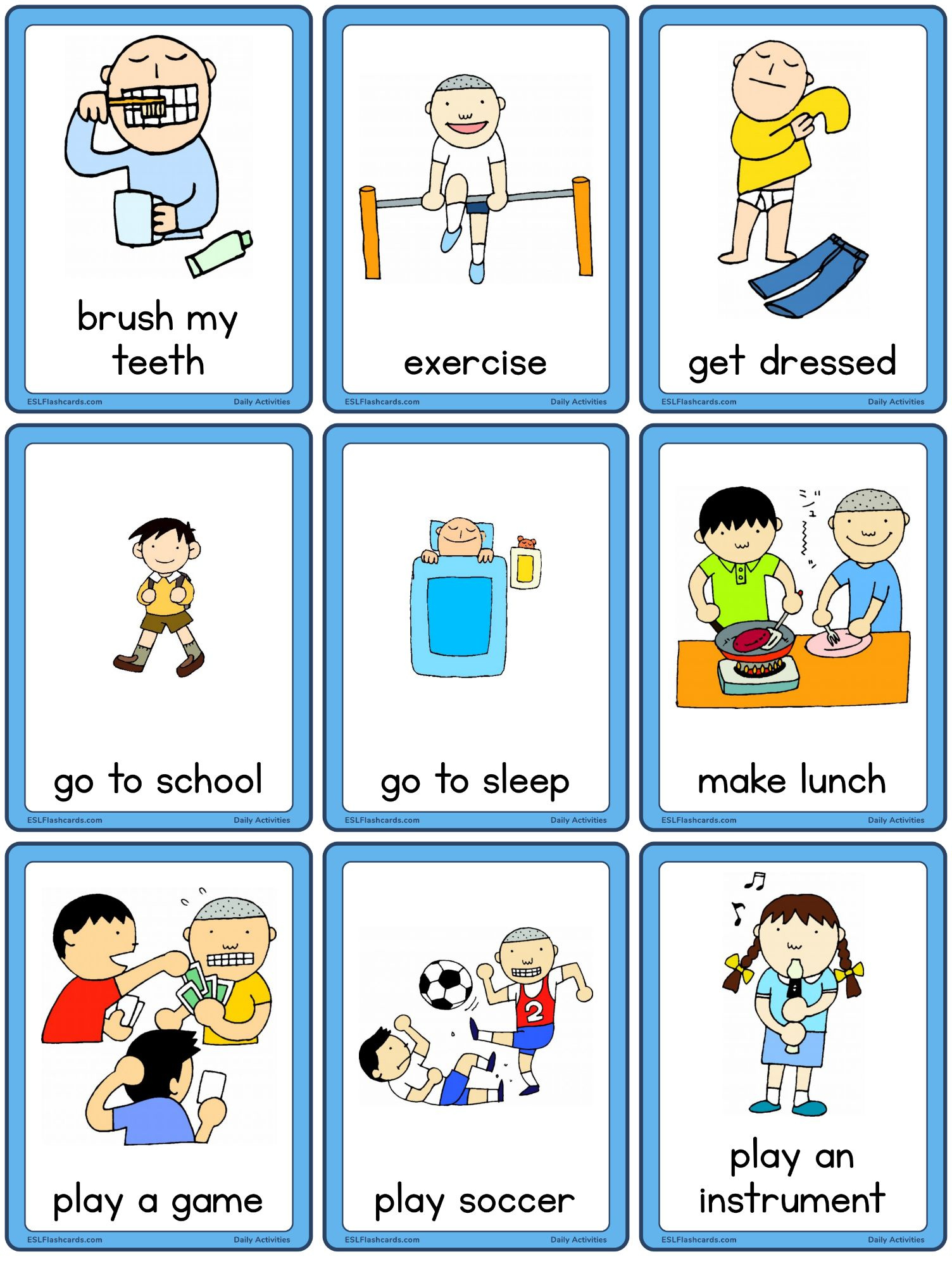 Daily Activities – Set 1 – Esl Flashcards inside Free Printable Esl Flashcards For Adults