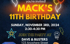 Dave And Busters Party, Neon Birthday Invitation Fun Party, Arcade pertaining to Dave and Busters Free Printable Invitations