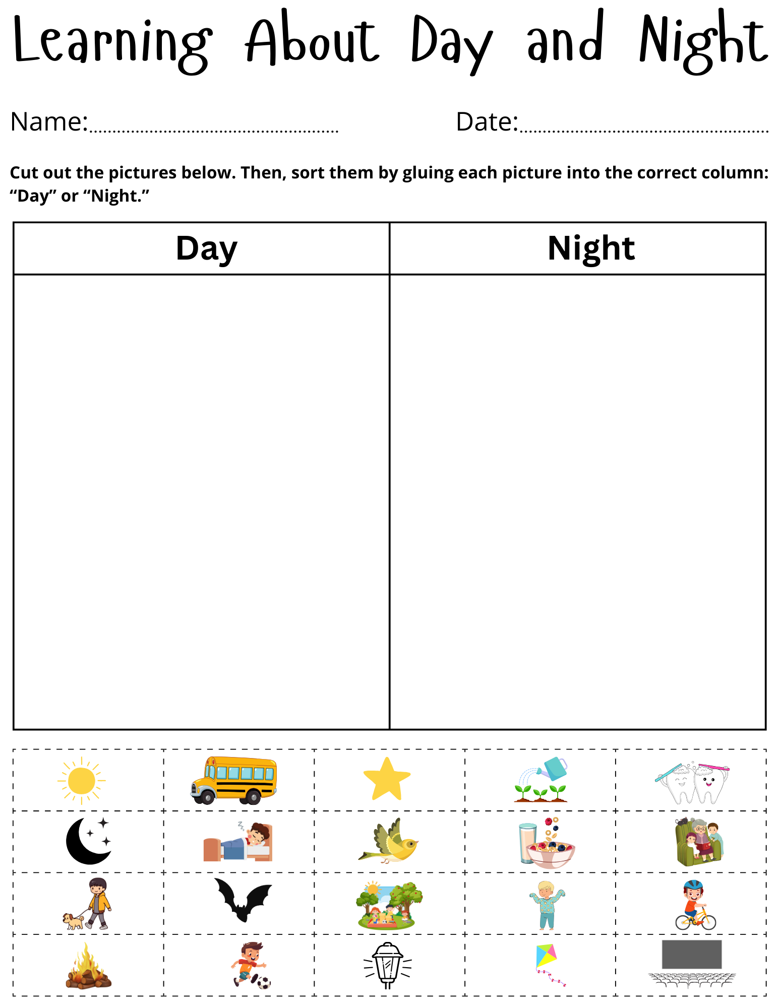 Day And Night Activities Worksheet For Preschool - Sorting And pertaining to Free Printable Day And Night Worksheets