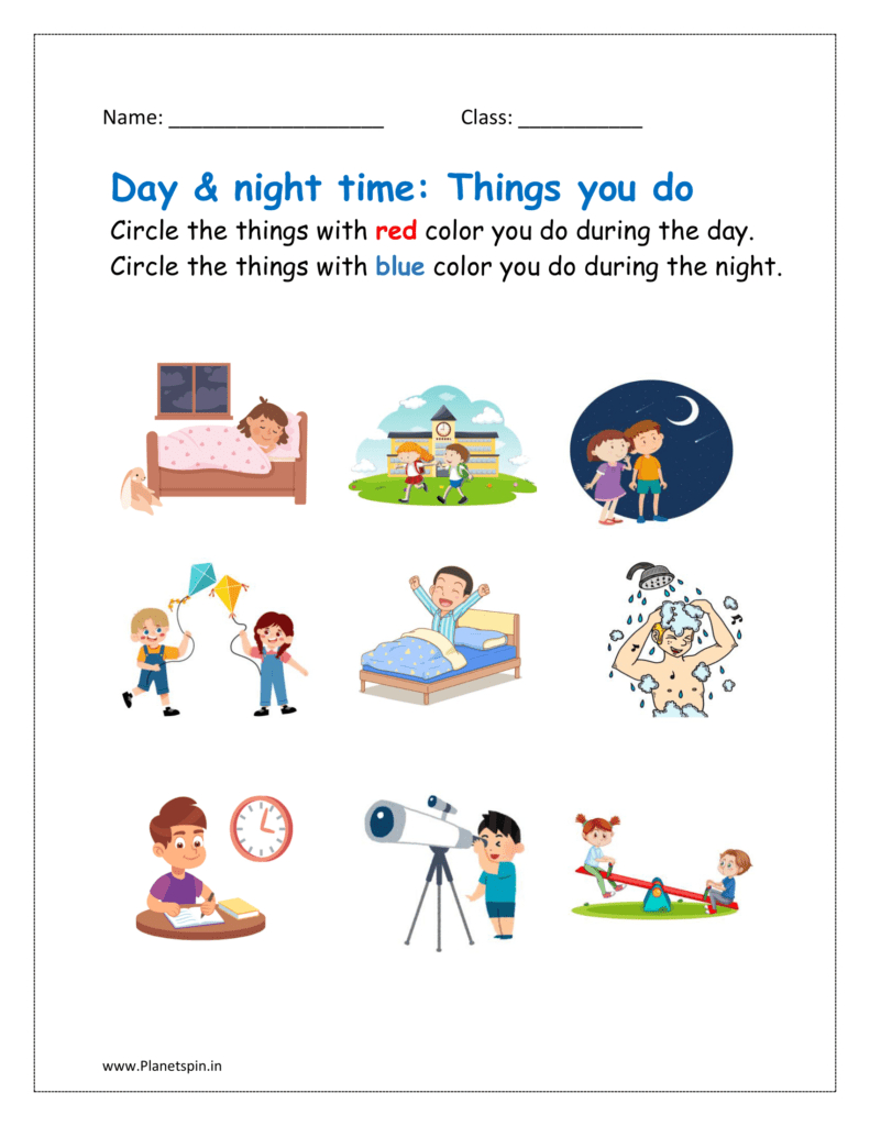 Day And Night Worksheet For Grade 1 | Planetspin.in within Free Printable Day And Night Worksheets