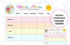 Daycare Weekly Menu, Printable Weekly Menu For Daycare, Daycare in Free Printable Daycare Menus