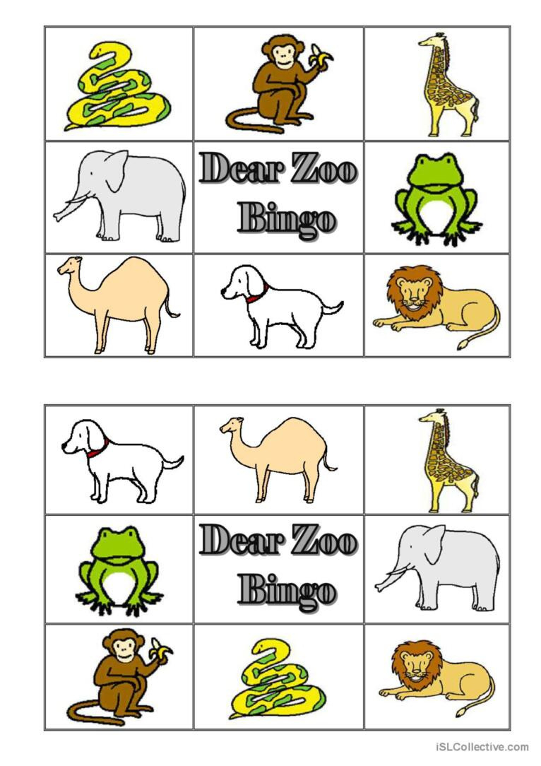 Dear Zoo Animal Bingo: English Esl Worksheets Pdf &amp;amp; Doc with Dear Zoo Free Printables