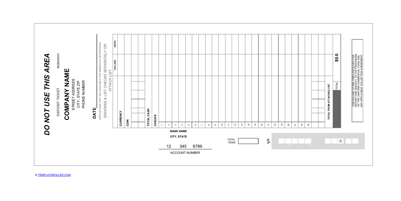 Deposit Slip Template - Fill Out, Sign Online And Download Pdf pertaining to Free Printable Blank Deposit Slips