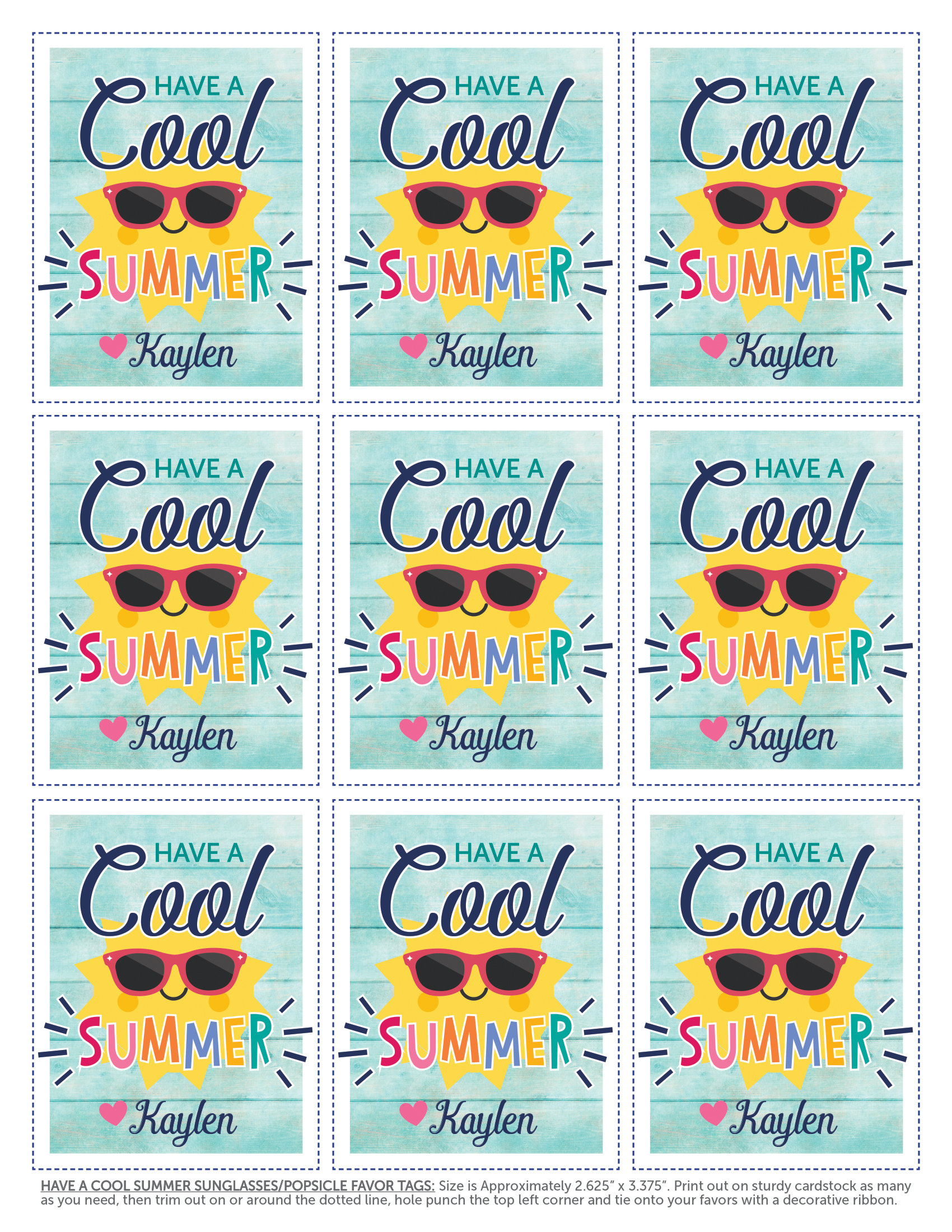 Digital Have A Cool Summer Tags, Summer Favor Tags For School in Have A Cool Summer Free Printable Tags
