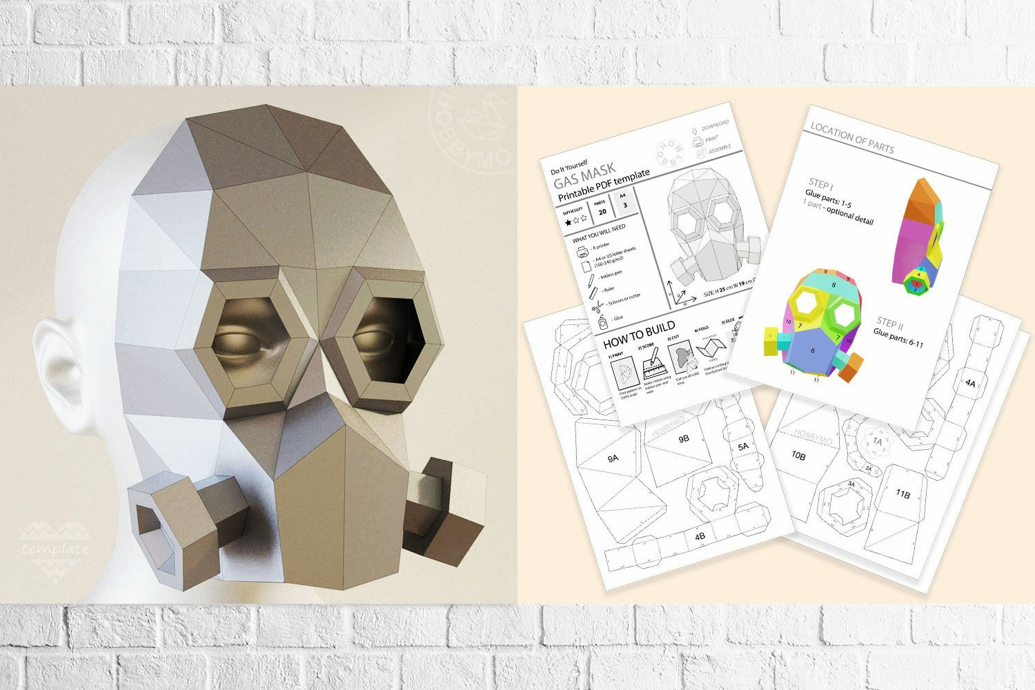 Diy Paper Gas Mask 3D Papercraft Template Pdf pertaining to Free Paper Mask Template