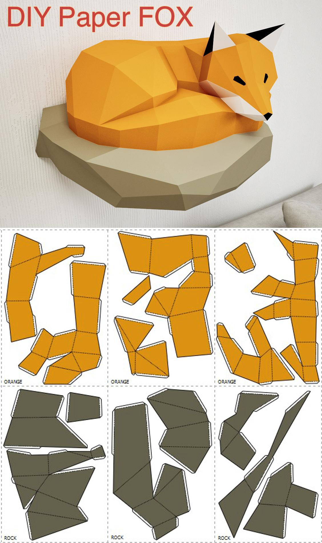 Diy Papercraft Fox On A Rock. Template (Download) : R/Crafts intended for Fox Papercraft Template Free