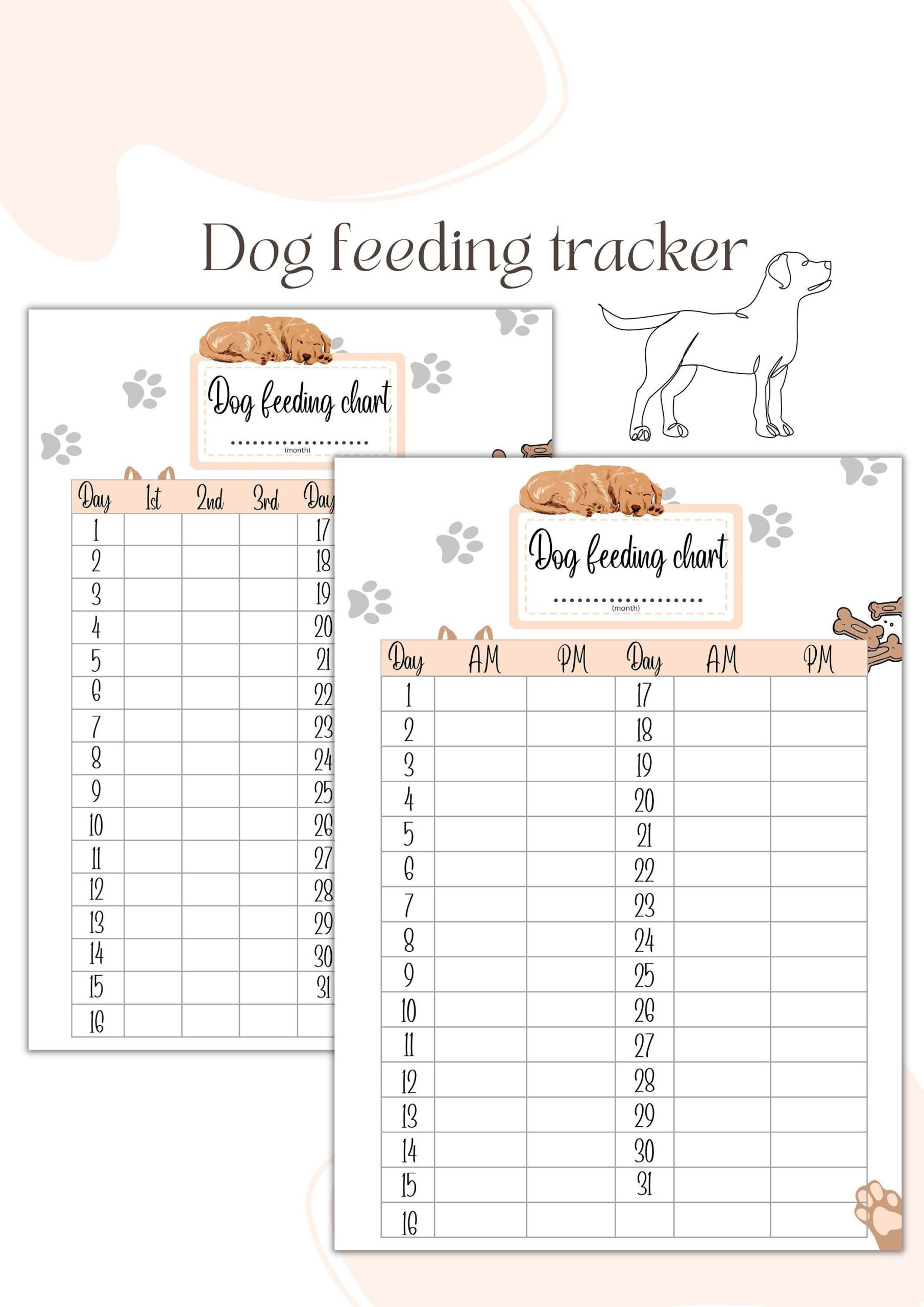 Dog Feeding Tracker | Printable Feeding Chart (Monthly) - Etsy in Free Printable Dog Feeding Chart