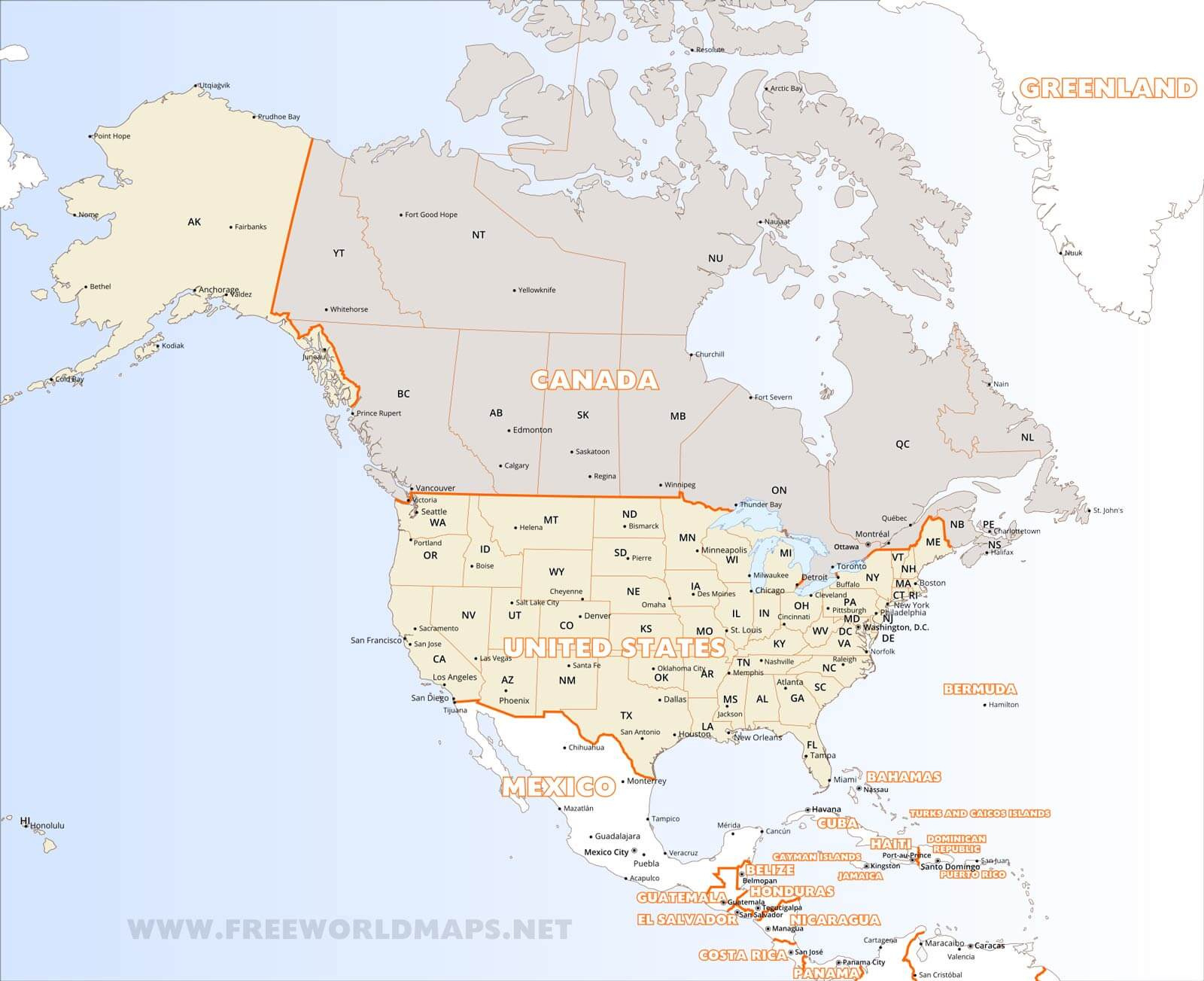 Download Free North America Maps regarding Free Printable Map North America