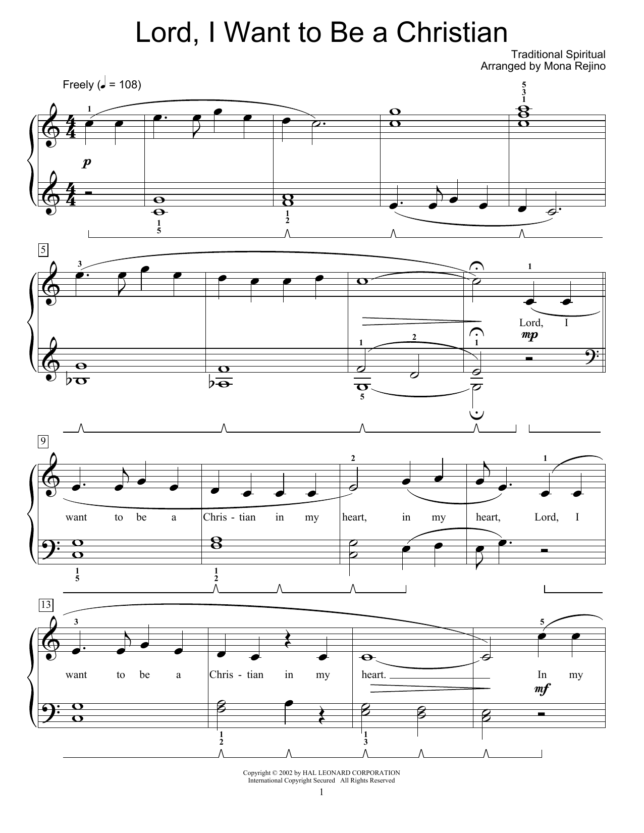 Download Lord, I Want To Be A Christian - Traditional Spiritual pertaining to Free Christian Piano Music Printables