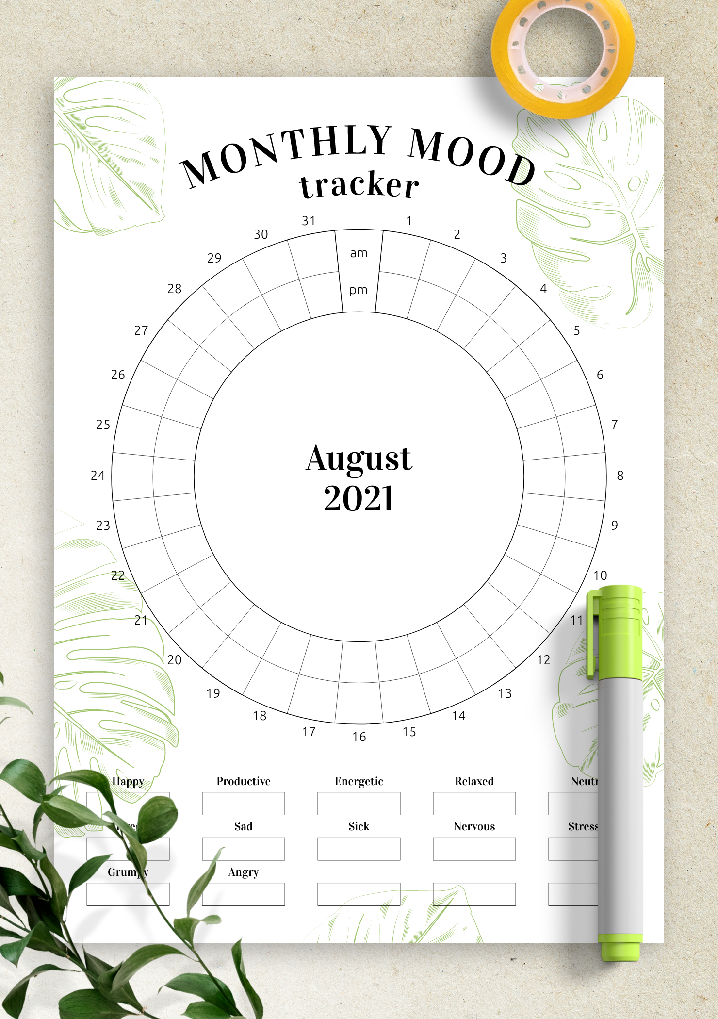 Download Printable Circular Mood Tracker Template Pdf throughout Free Mood Tracker Printable