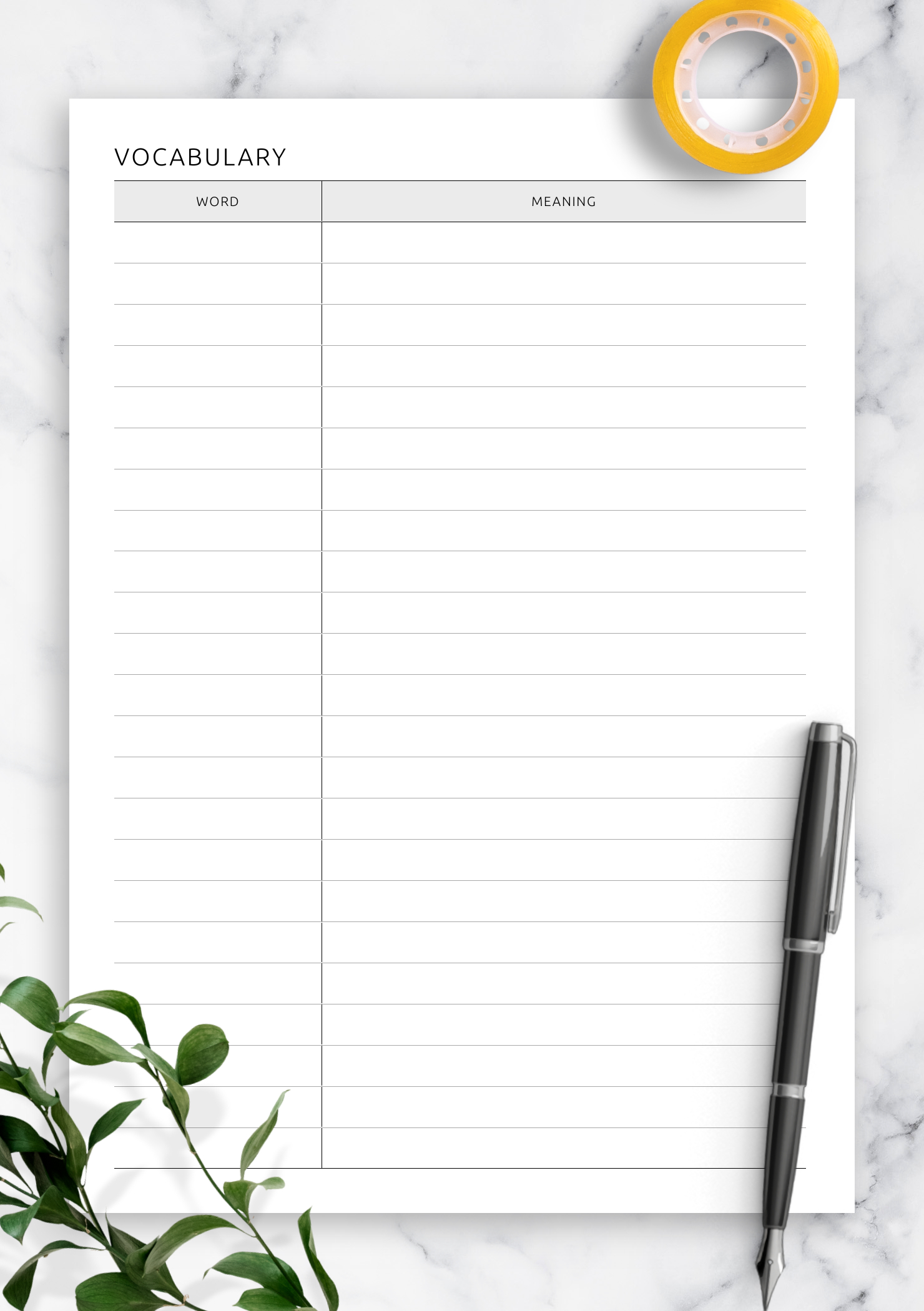 Download Printable Vocabulary &amp;amp; Definitions Template Pdf with Free Printable Dictionary Template