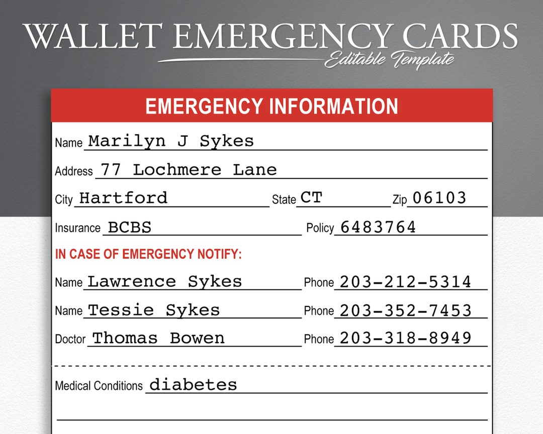 Druckbare Notfall-Informationskarten. Medizinischer Alarm Id regarding Free Printable Emergency Medical Card