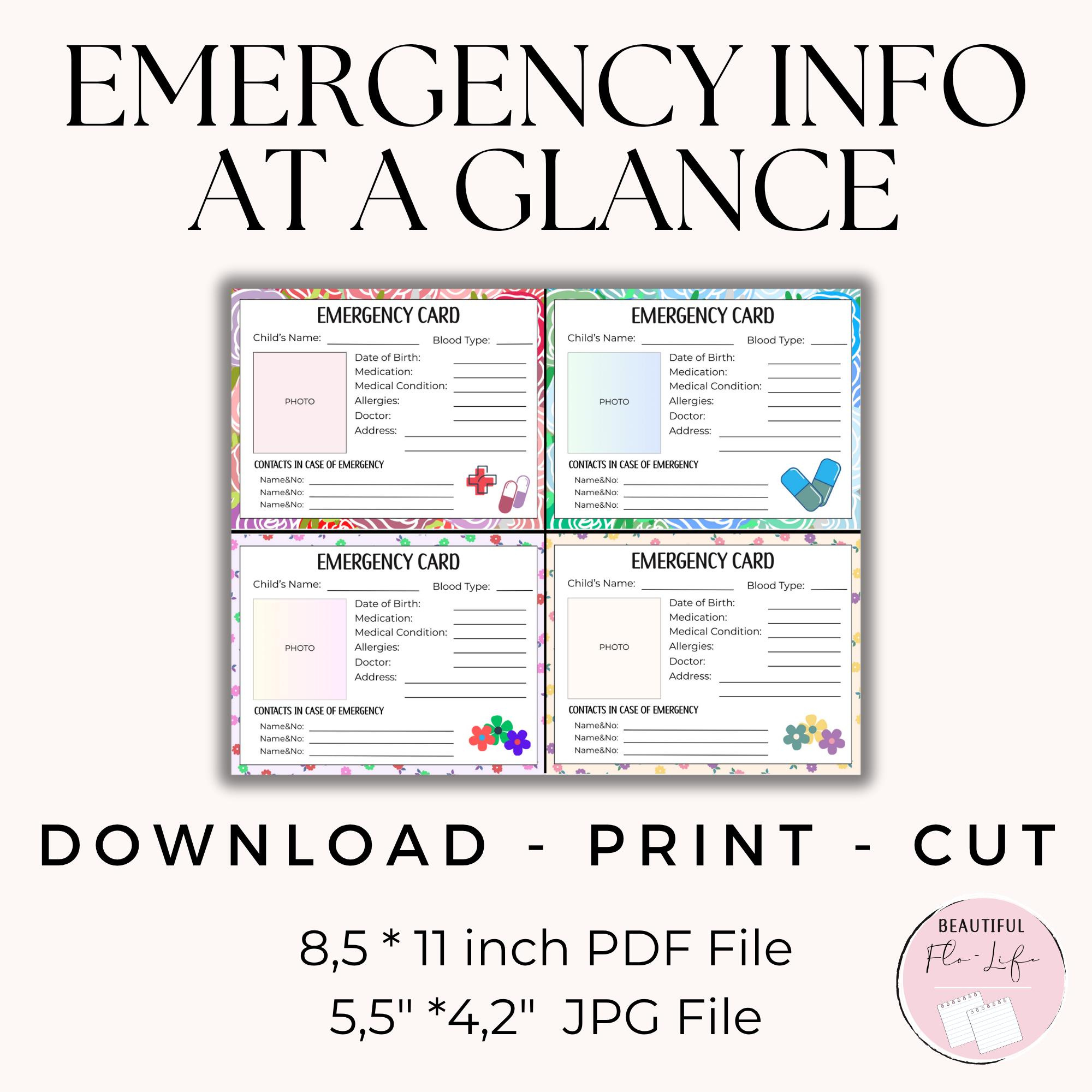 Druckbare Notfallkarte Für Kinder, Ausfüllbare Vorlage Für Den in Free Printable Emergency Medical Card