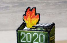 Dumpster Fire Stationery Box Cross Stitch Pattern – Plastic Canvas with Free Printable Button Box Cross Stitch Patterns