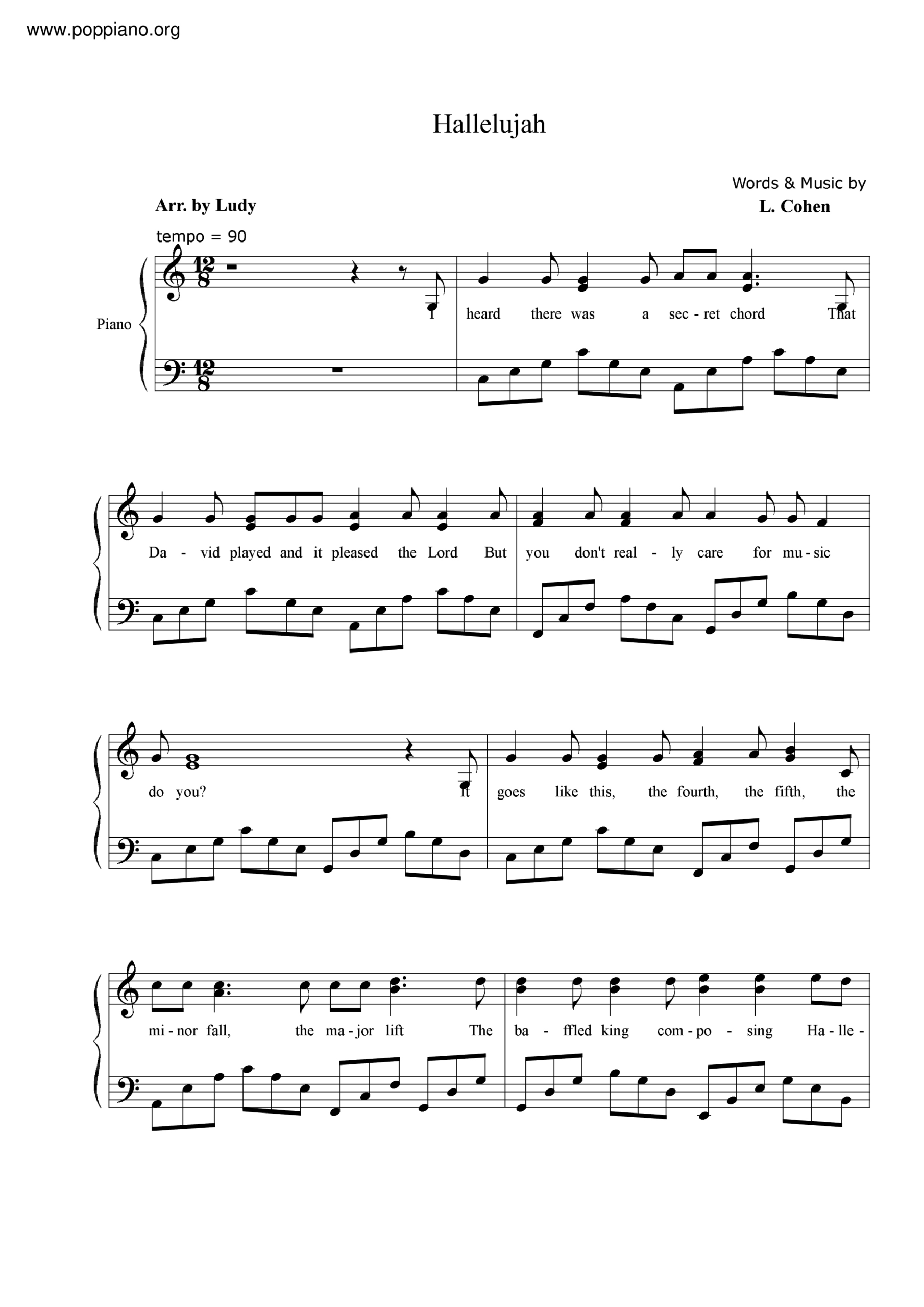 ☆ Hallelujah | Sheet Music | Piano Score Free Pdf Download | Hk regarding Free Printable Hallelujah Piano Sheet Music