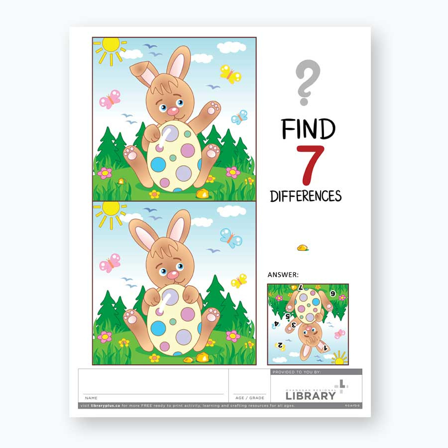 Easter Bunny And His Egg Spot The Difference – Library Plus with Free Printable Easter Spot the Difference with Answers