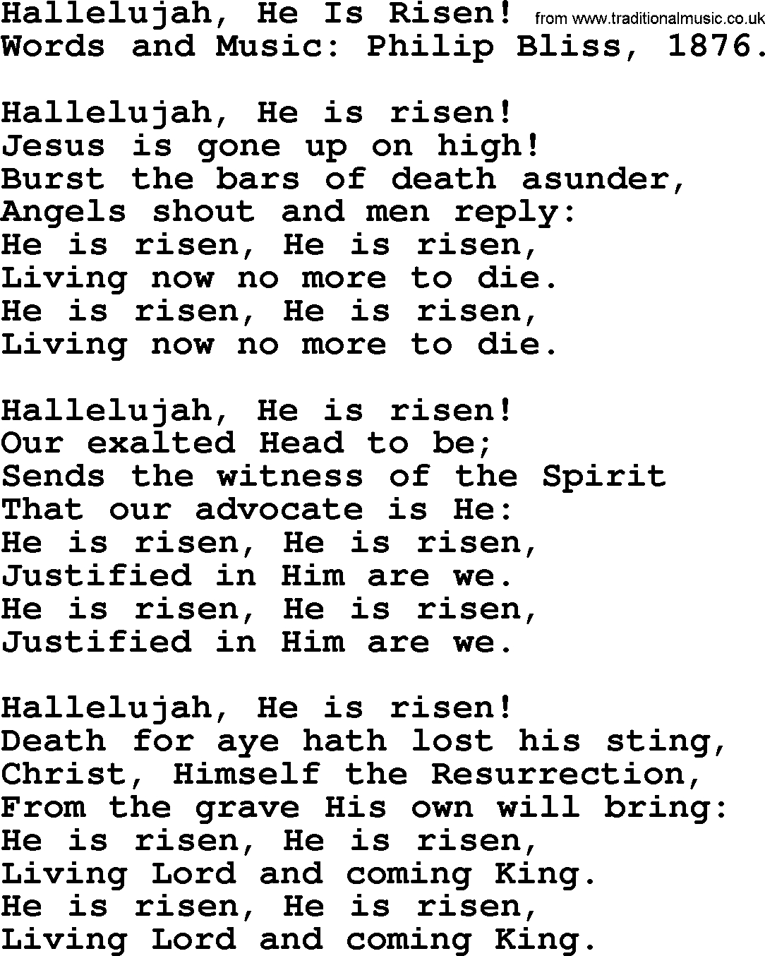 Easter Hymns, Song: Hallelujah, He Is Risen! - Lyrics, Midi Music in Hallelujah Easter Song Lyrics Printable