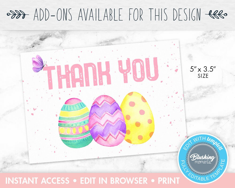 Easter Thank You Card, Printable Thank You Card, Easter Egg Thank with regard to Free Printable Easter Thank You Cards