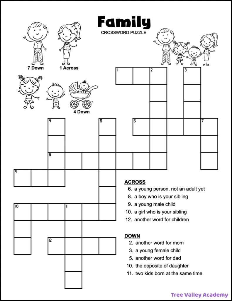 easy family crossword puzzle tree valley academy with regard to free downloadable printable crossword puzzles Easy Family Crossword Puzzle - Tree Valley Academy with regard to Free Downloadable Printable Crossword Puzzles