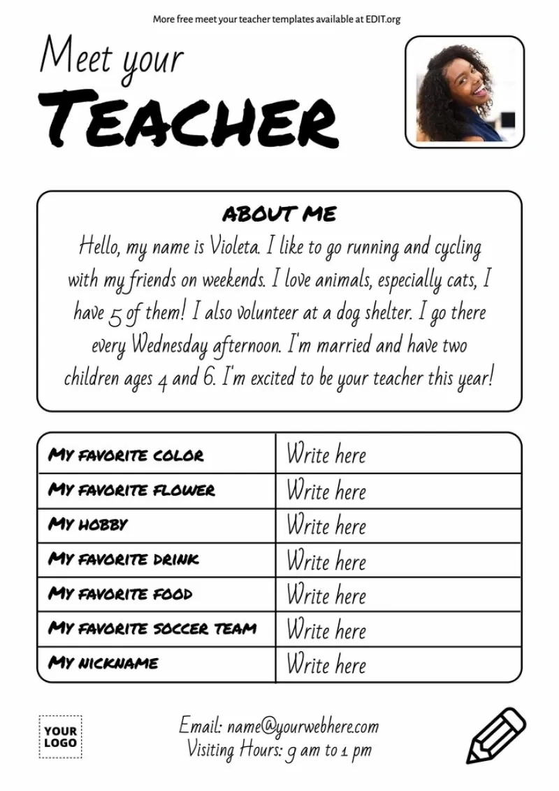 Edit Free Meet The Teacher Templates To Print regarding Teacher Bio Template Free