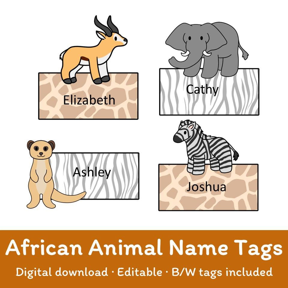 Editable African Animal Name Tags: Printable Classroom Decor throughout Free Printable Zoo Animal Name Tags