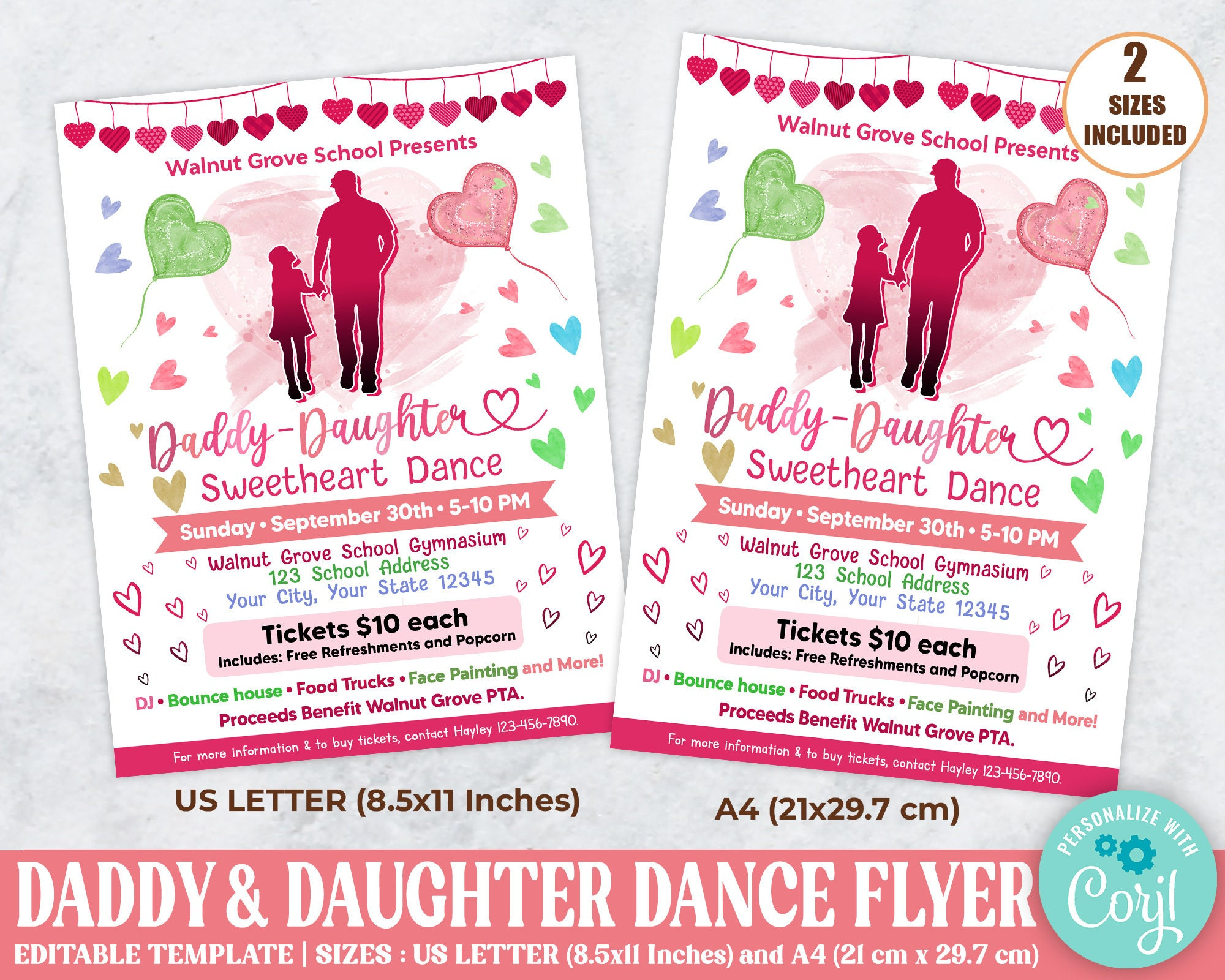 Editable Daddy Daughter Dance Flyer, Pto Pta School Flyer, Father intended for Free Father Daughter Dance Flyer Templates