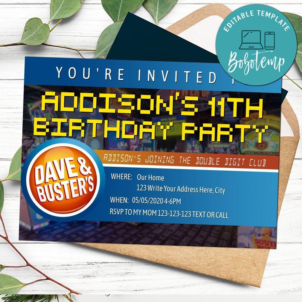 Editable Dave &amp;amp; Busters Party Birthday Invitation Diy | Bobotemp within Dave And Busters Free Printable Invitations