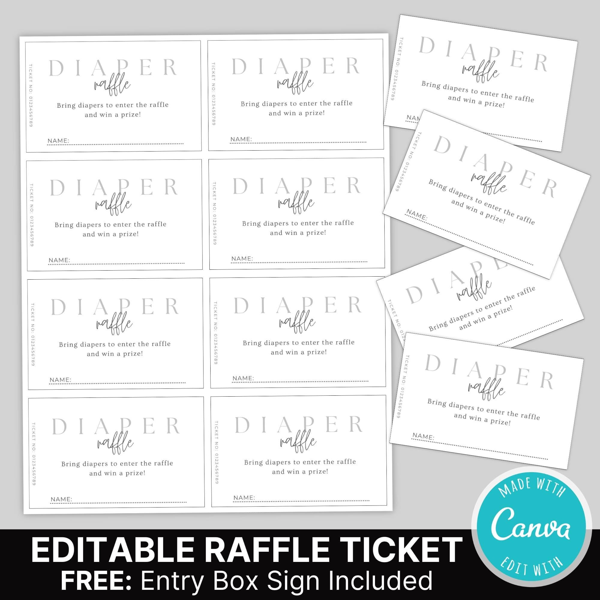 Editable Diaper Raffle Tickets Template For Baby Shower Minimalist throughout Free Editable Diaper Raffle Ticket Template