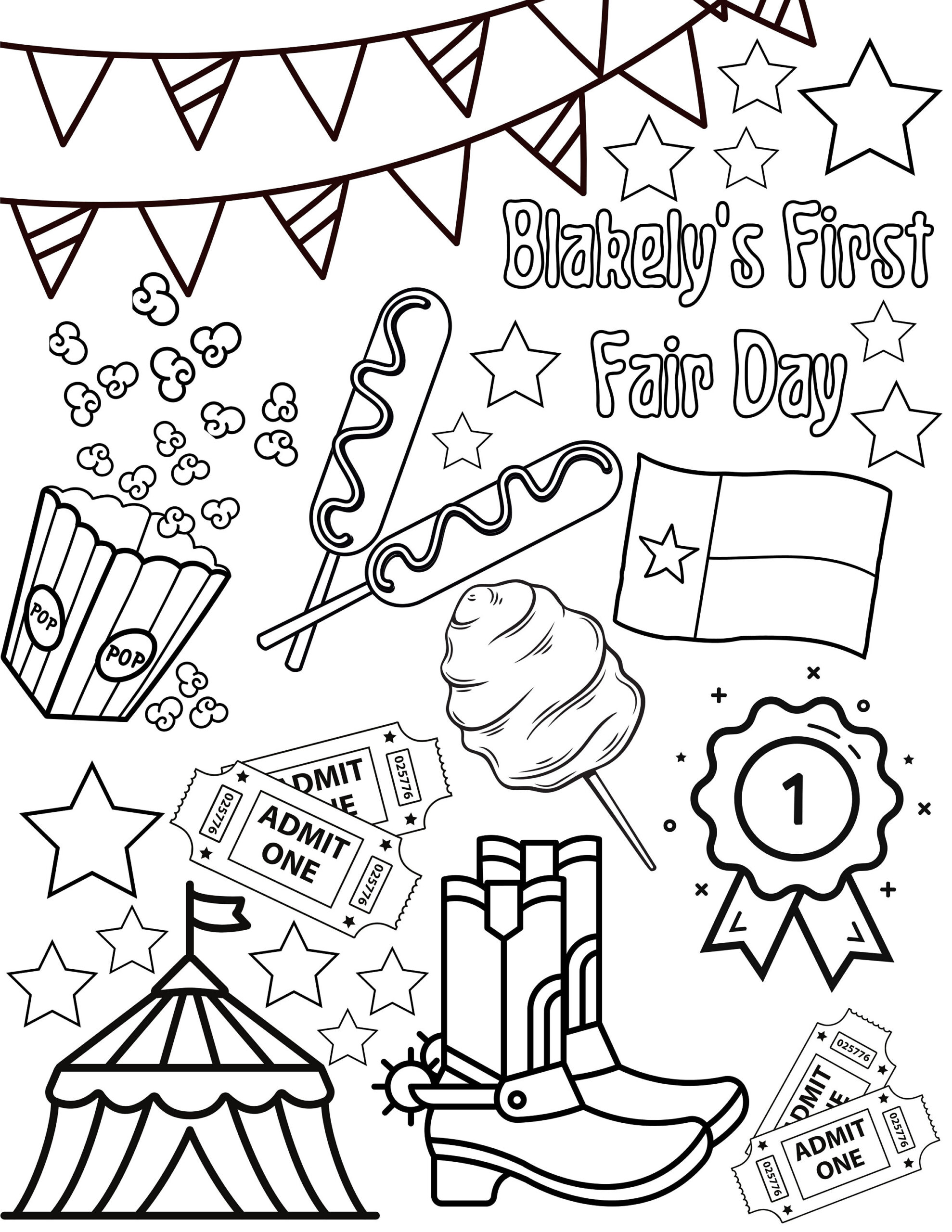Editable Fair Themed Coloring Page, Texas State Fair Birthday in Free Printable County Fair Coloring Pages