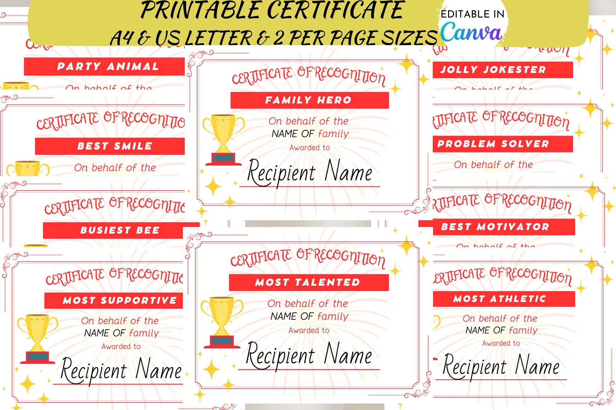Editable Family Reunion Award Certificate Canva (2592895) intended for Free Family Reunion Award Certificate Printables
