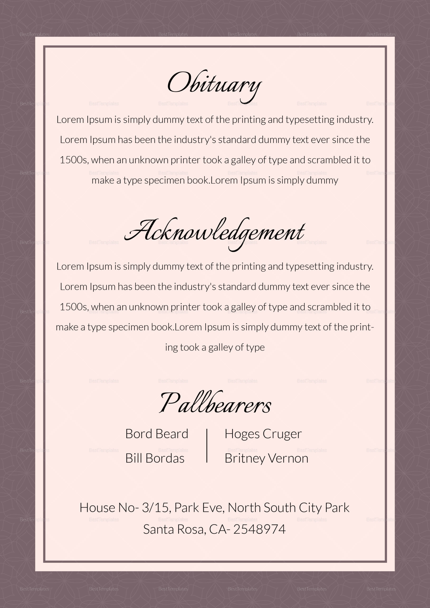 Editable Funeral Obituary Template In Adobe Photoshop, Microsoft Word with Editable Obituary Template Free