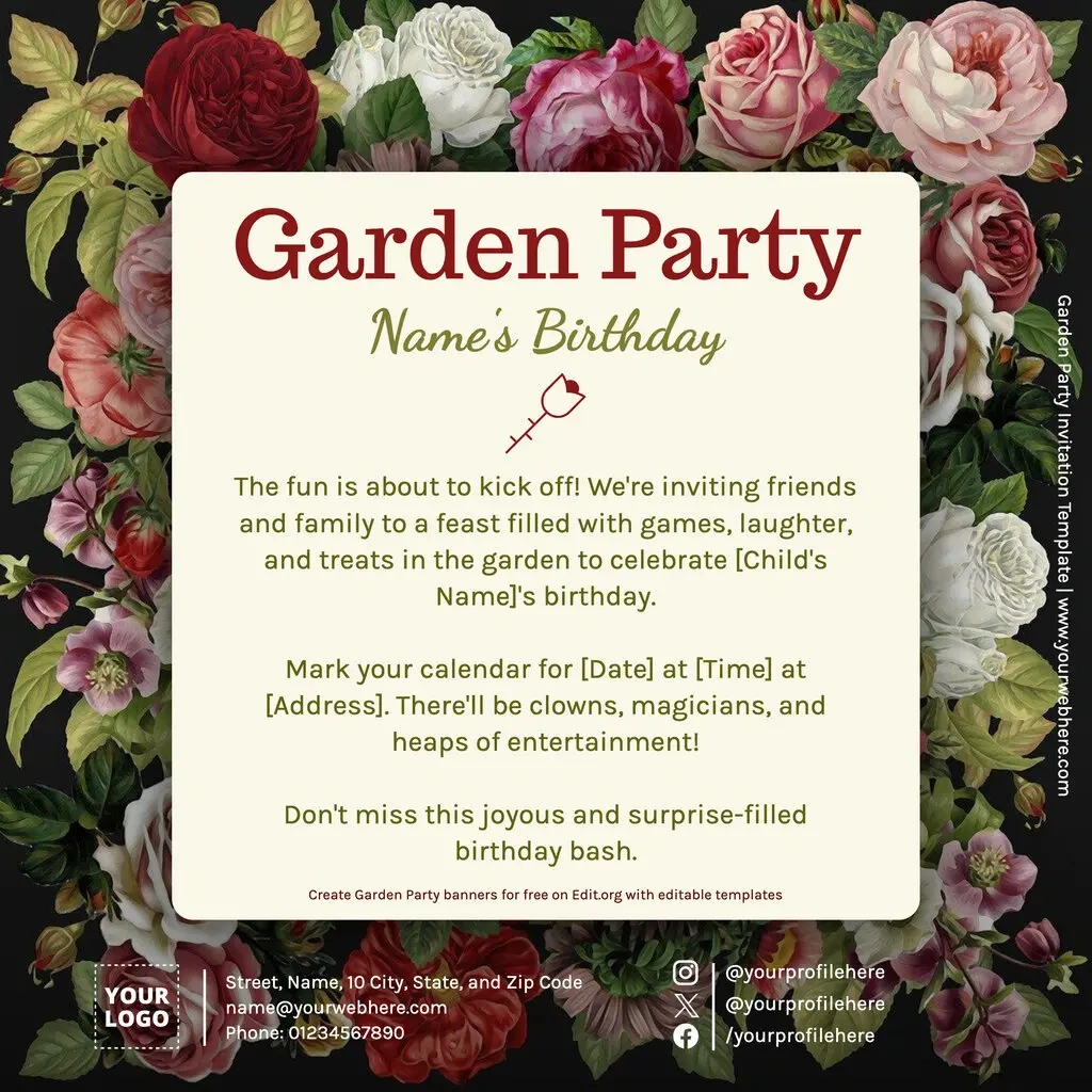 Editable Garden Party Invitation Templates for Garden Party Flyer Templates Free