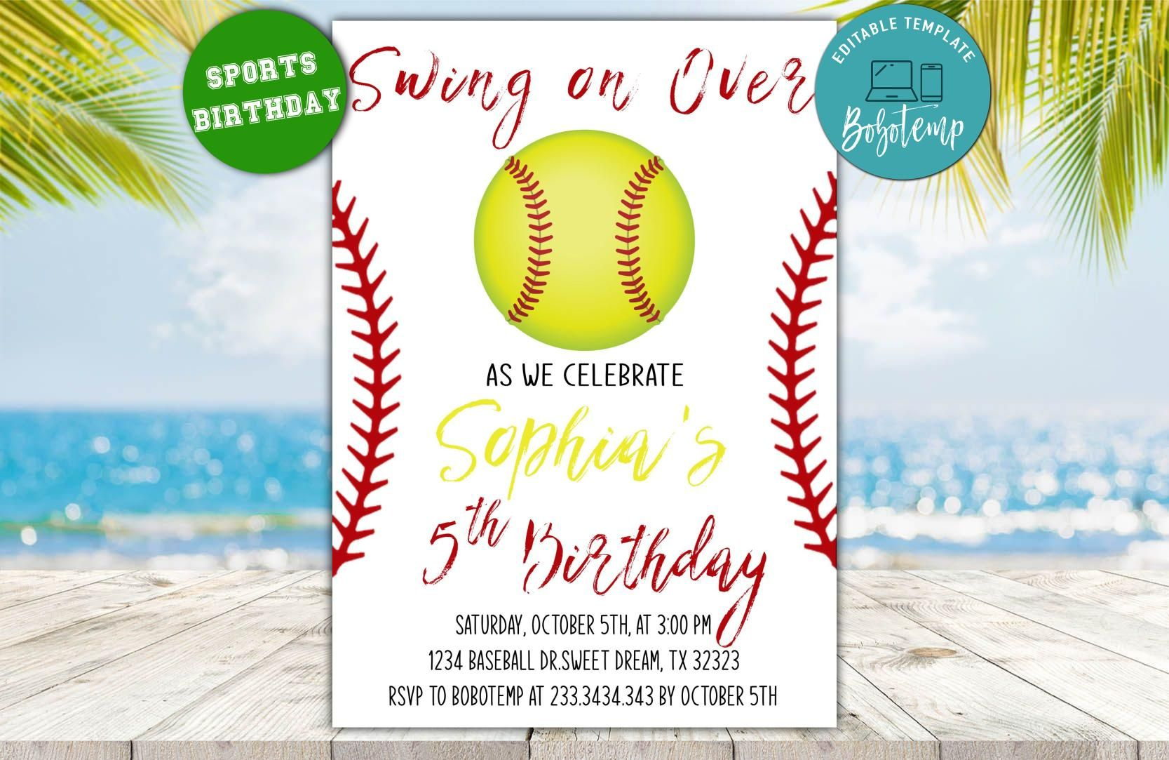 Editable Softball Birthday Invitation Instant Download | Bobotemp within Free Printable Softball Party Invitations