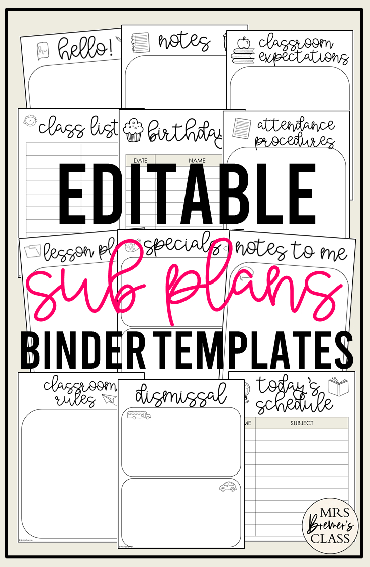 Editable Sub Binder Templates | Mrs. Bremer&amp;#039;S Class inside Free Substitute Teacher Binder Printables