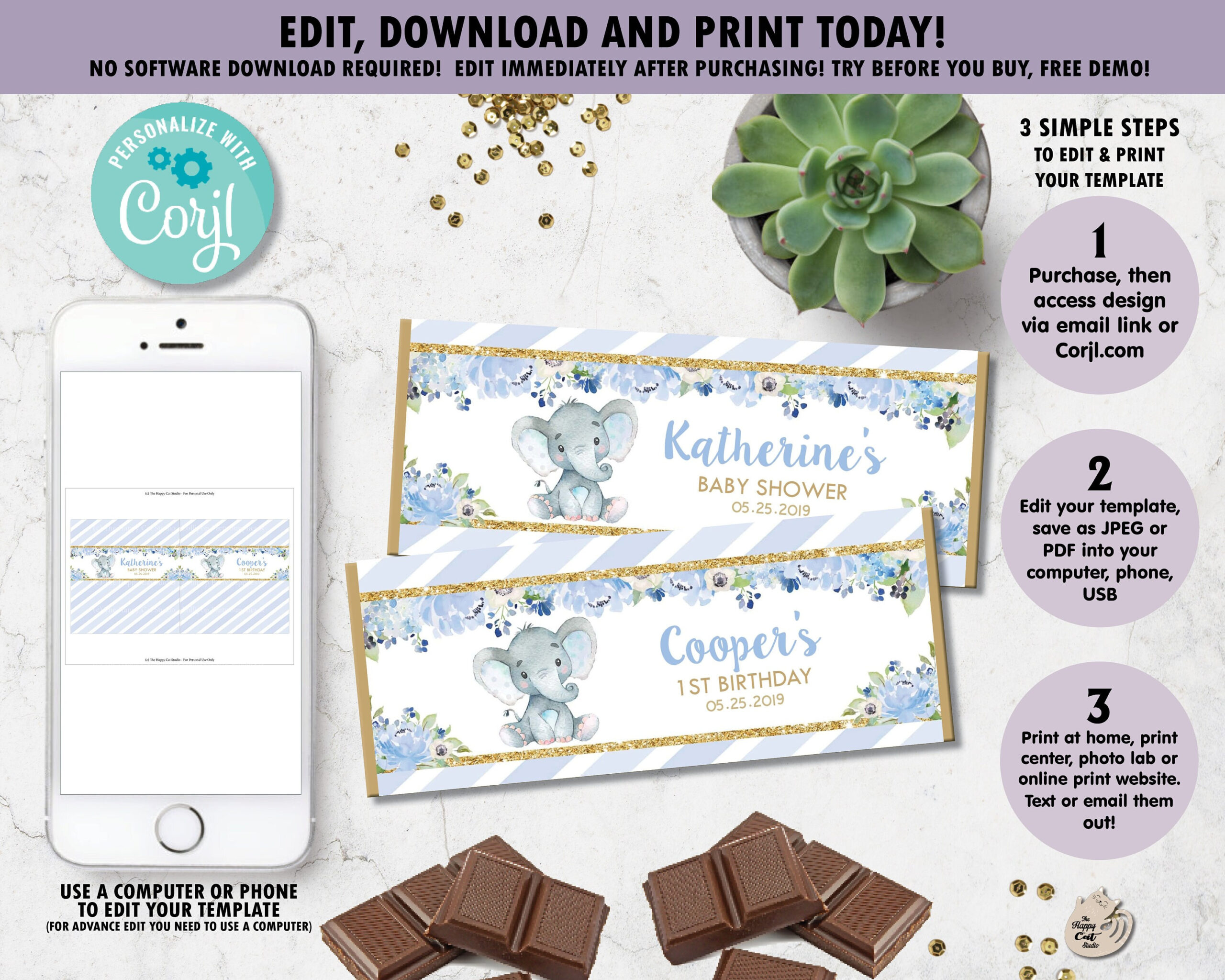 Editable Template, Elephant Chocolate Bar Wrappers, Hershey within Free Printable Baby Chocolate Wrappers