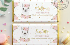 Editable Template, Llama Blush Pink Floral Baby Shower Chocolate with regard to Free Printable Baby Chocolate Wrappers