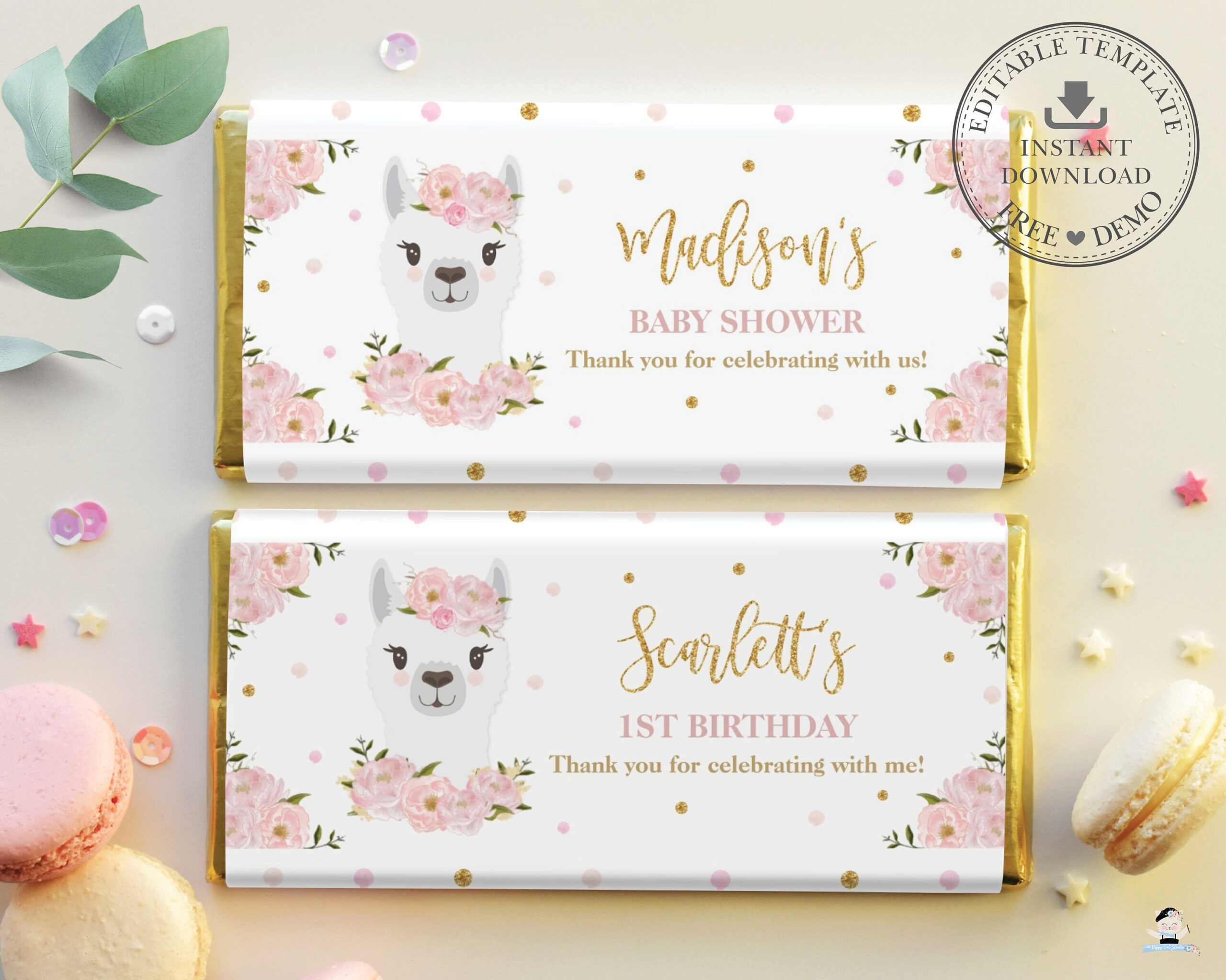 Editable Template, Llama Blush Pink Floral Baby Shower Chocolate with regard to Free Printable Baby Chocolate Wrappers