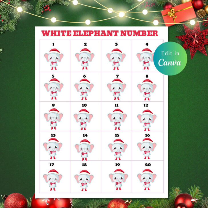 White Elephant Numbers Template Printable