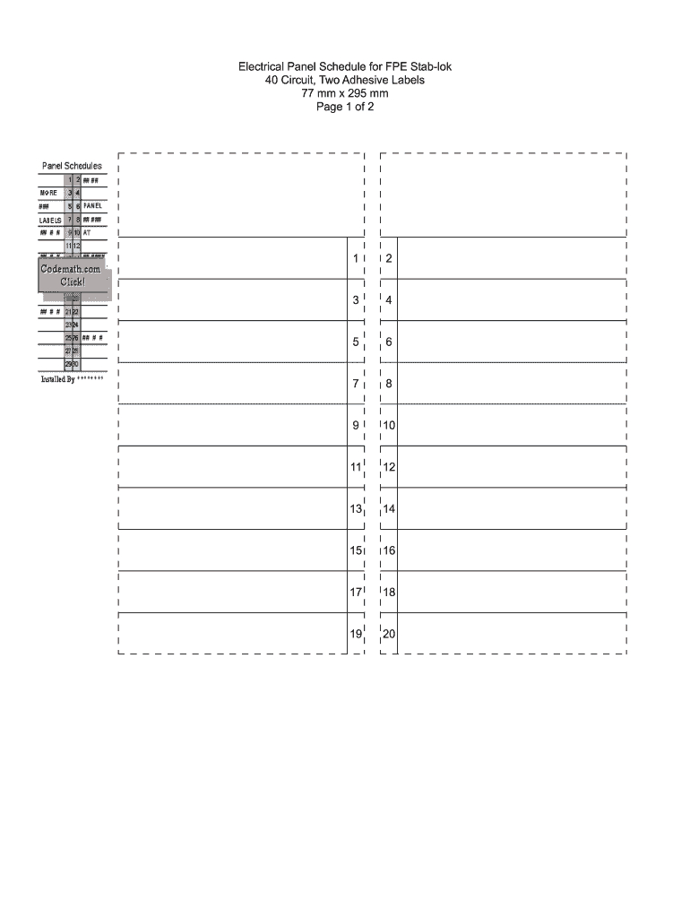 Electrical Panel Schedule For Fpe Stab-Lok Form - Fill Online intended for Free Electrical Panel Label Template