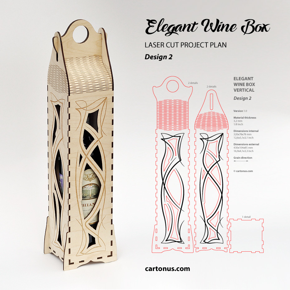 Elegant Wine Box Vertical - Cartonus with regard to Free Laser Cut Wine Box Template