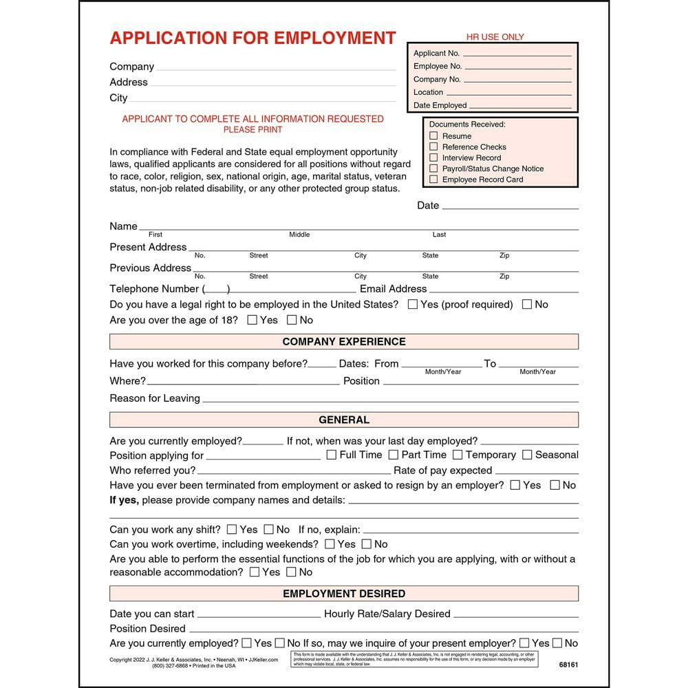 Employment Application Form, 8.5 X 11, Job Application, 25 Pack intended for Free Printable Job Application For Walmart