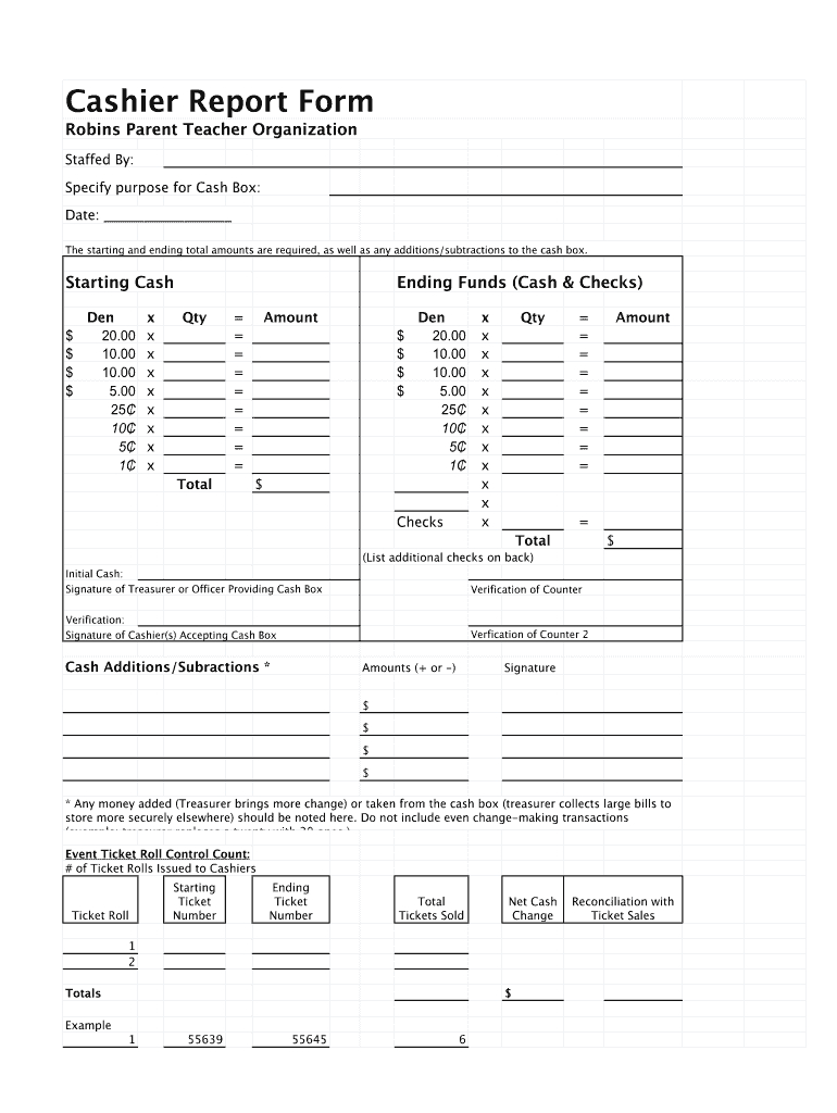 End Of Day Cash Register Report Template Free: Fill Out &amp;amp; Sign with regard to Free Printable Daily Cash Register Closing Sheet