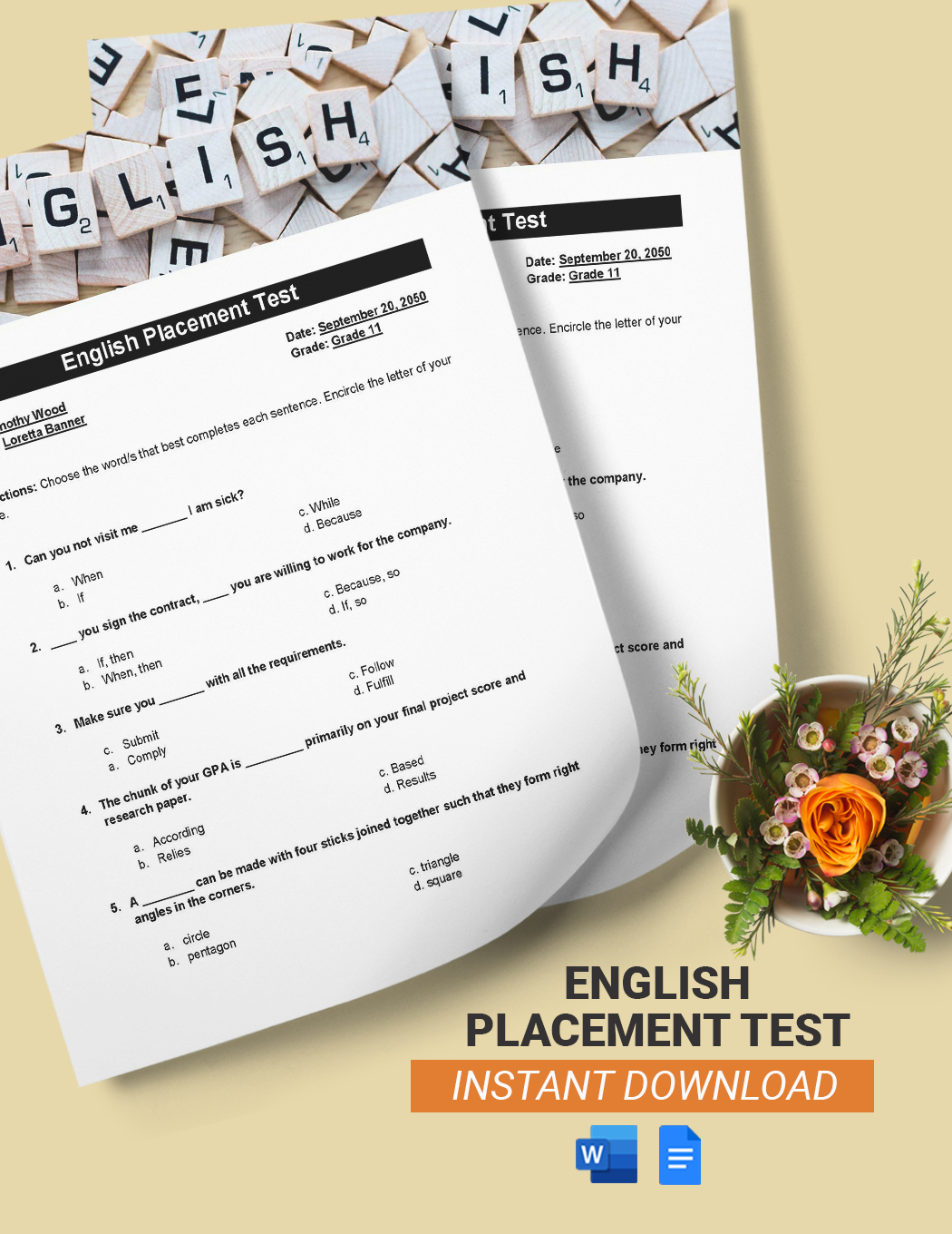 English Placement Test Template In Word, Google Docs - Download in Free Printable Placement Test