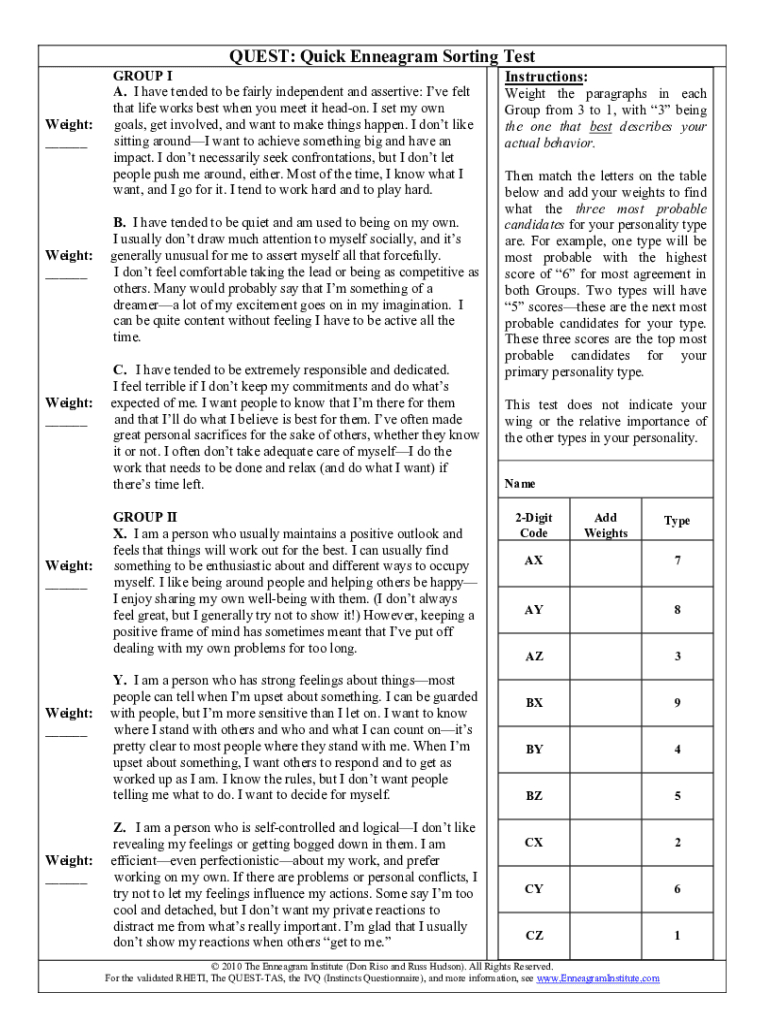Enneagram Test 144 Questions Pdf: Fill Out &amp;amp; Sign Online | Dochub with Enneagram Test Free Printable