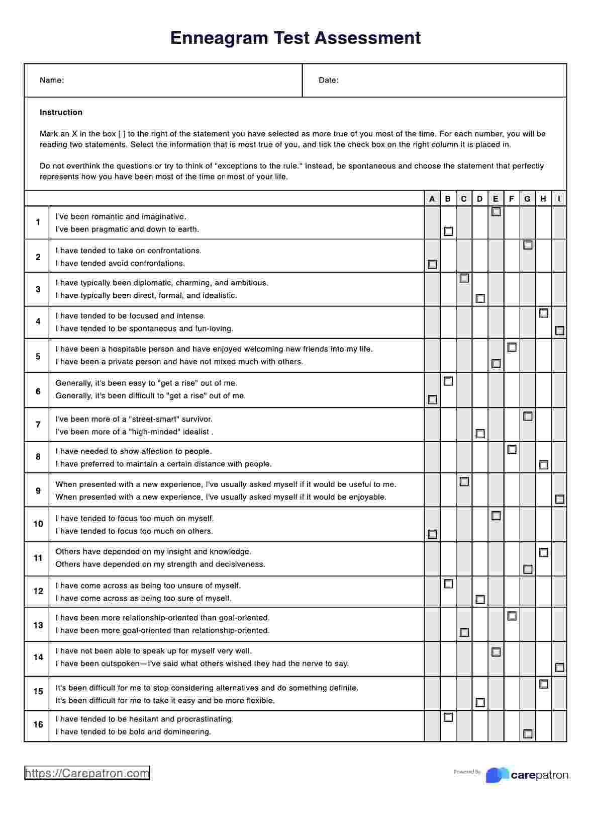 Enneagram Test Pdf throughout Enneagram Test Free Printable