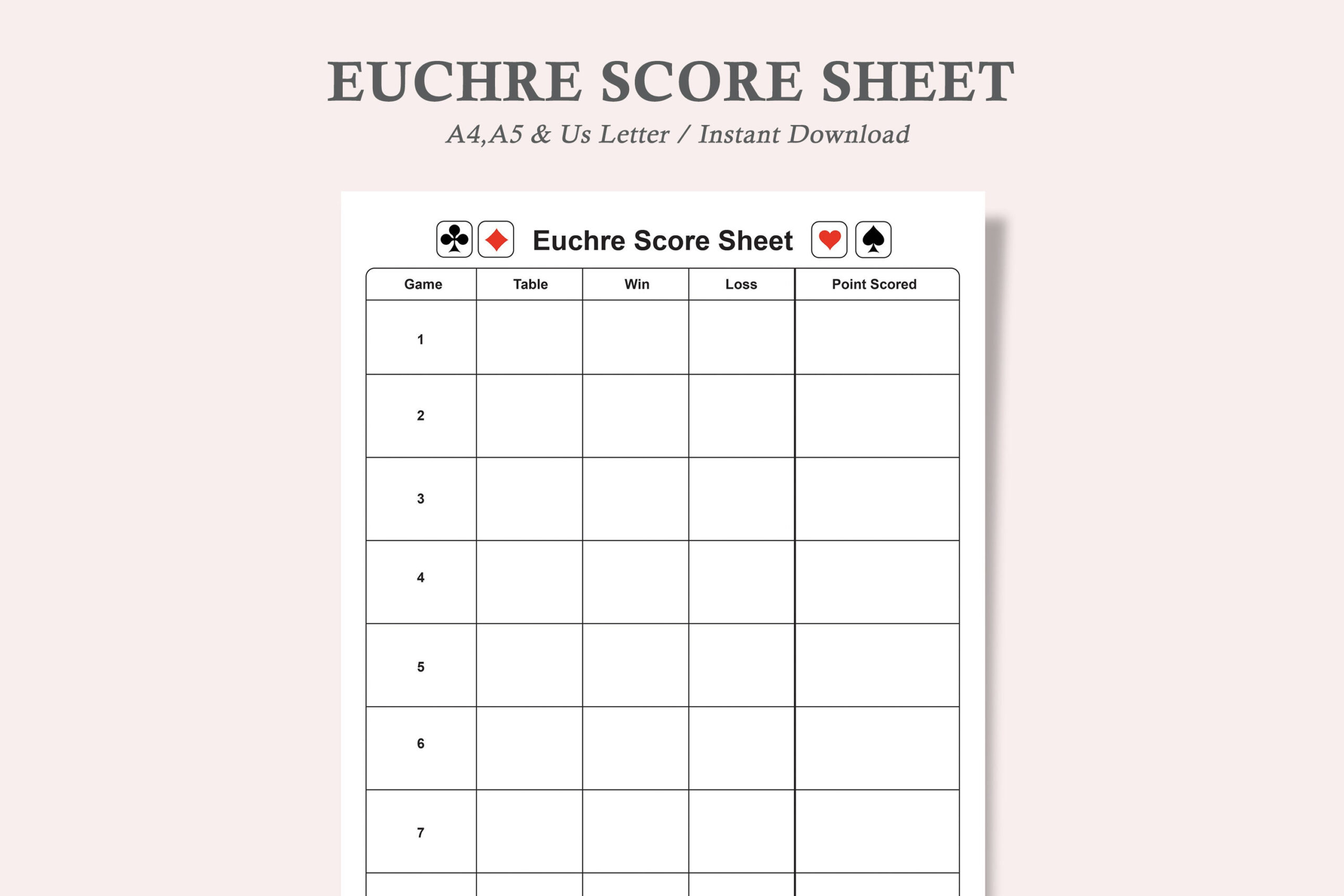 Euchre Score Sheet,Euchre Score Cards Printable,Euchre Tournament with Free Euchre Printables