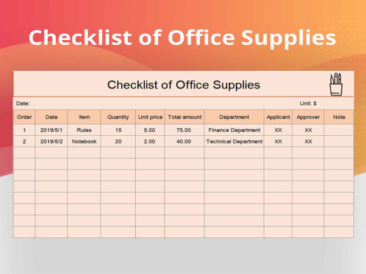 Free Office Supply List Template